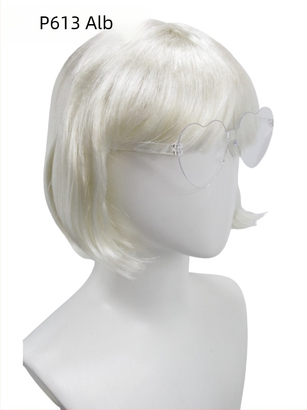 Perucă pentru păr scurt drept, tunsoare bob cu breton, pentru femei, material: mătase autohtonă
