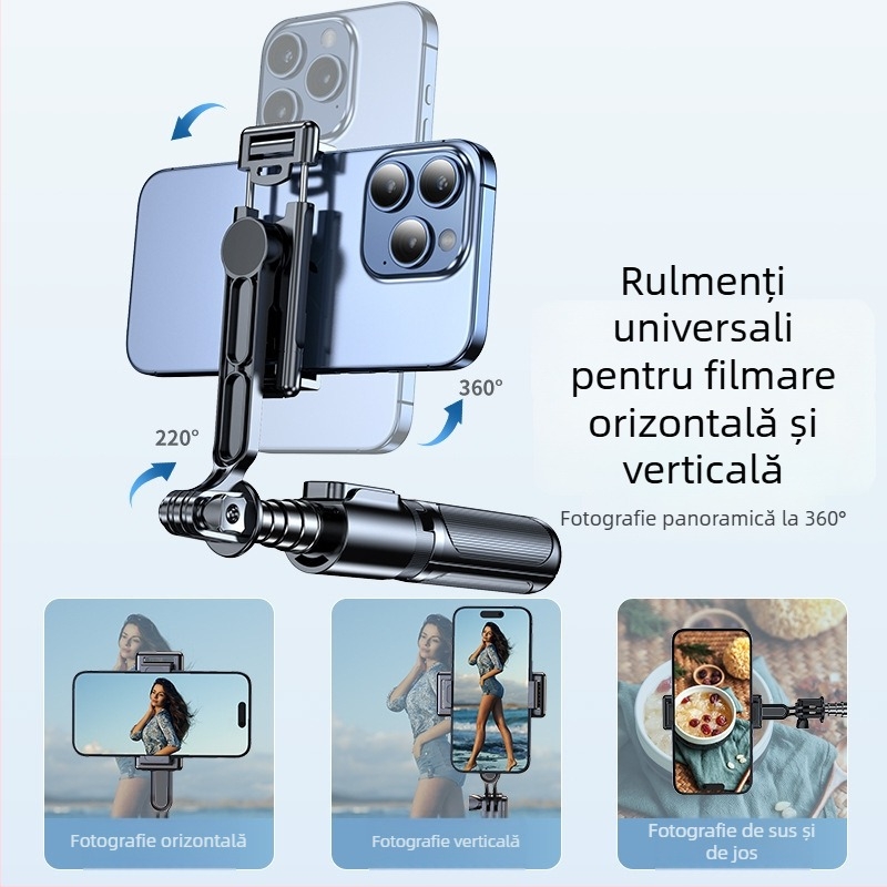 Bețișor de selfie mini de mână cu iluminare Bluetooth, din oțel inoxidabil, telecomandă, suport universal pentru telefon