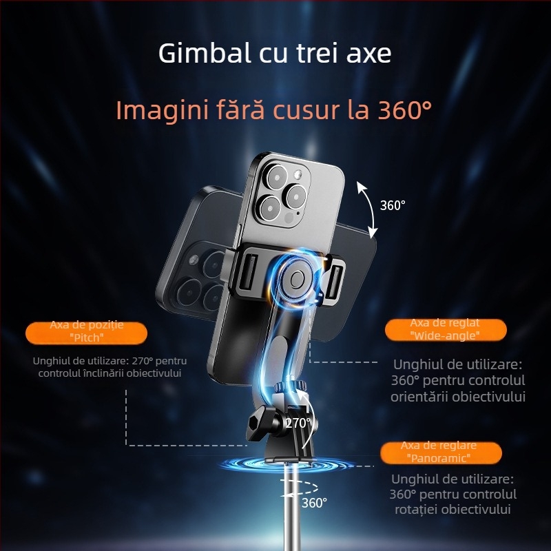 Selfie stick Bluetooth personalizabil, trepied cu corp din oțel inoxidabil, model T17, telecomandă inclusă