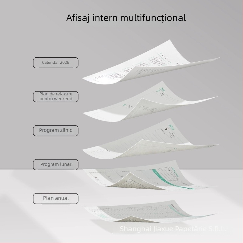 Notebook 2026: planificator zilnic pentru gestionarea timpului, legare pe linie, copertă PU, hârtie din pulpă de lemn brut, 80 g, 300–400 pagini.