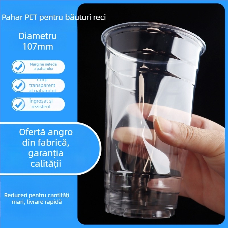 Pahar PET de unică folosință, diametru 107 mm, capacitate 1000 ml, pahar mare pentru ceai cu lapte și ceai de fructe, pahar Torch, 32 oz