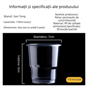 Pahar de plastic de unică folosință, dreptunghiular, capacitate 101–200 ml, din PP, pentru apă sau ceai; nu este compatibil cu cuptorul cu microunde.