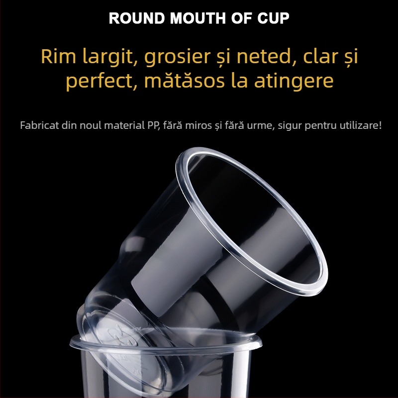 Pahar de plastic de unică folosință, dreptunghiular, capacitate 101–200 ml, din PP, pentru apă sau ceai; nu este compatibil cu cuptorul cu microunde.