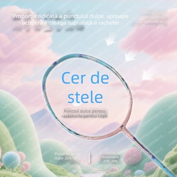 Rachetă de badminton – cadru din fibră de carbon, ultraușoară 75–79 g, mâner G5, rigiditate moderată, șnururi din nailon