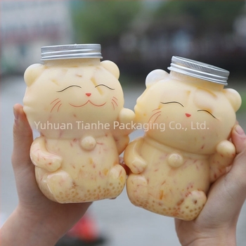 500 ml recipient PET transparent pentru ceai cu lapte, decorativ cu pisica norocoasă Maneki-Neko, sticlă cu formă neobișnuită pentru sucuri și băuturi reci