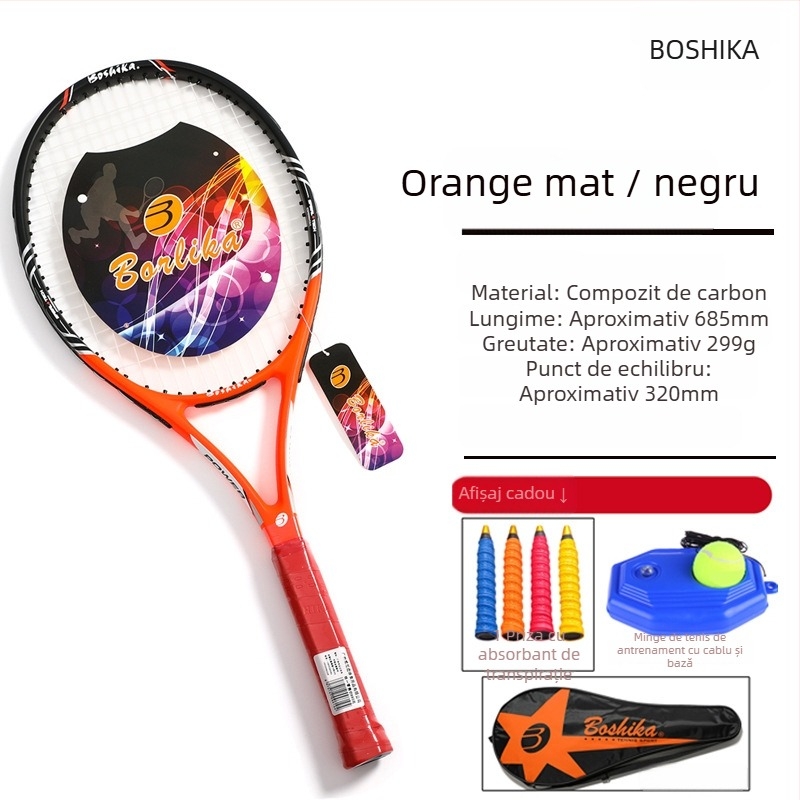 Rachetă de tenis din fibră de carbon pentru începători, ușoară 75–79 g, potrivită pentru amatori și elevi de gimnaziu, personalizabil cu logo, set de antrenament inclus