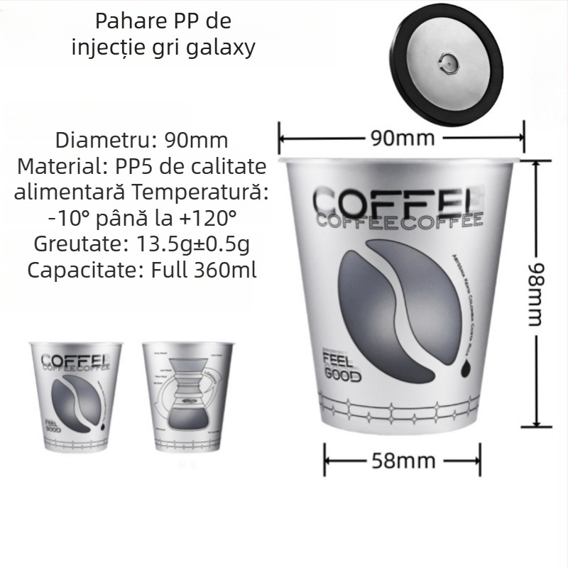 Pahar de cafea de unică folosință din PP, design texturat inspirat de influencer, 360 ml, potrivit pentru ambalare take-away băuturi reci, imprimare logo disponibil, nu este compatibil cu microunde