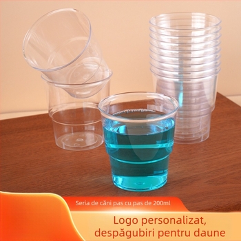 Liye cupă PS de unică folosință – rotundă, transparentă, 101–200 ml, imprimare logo posibilă, pentru ceai cu lapte