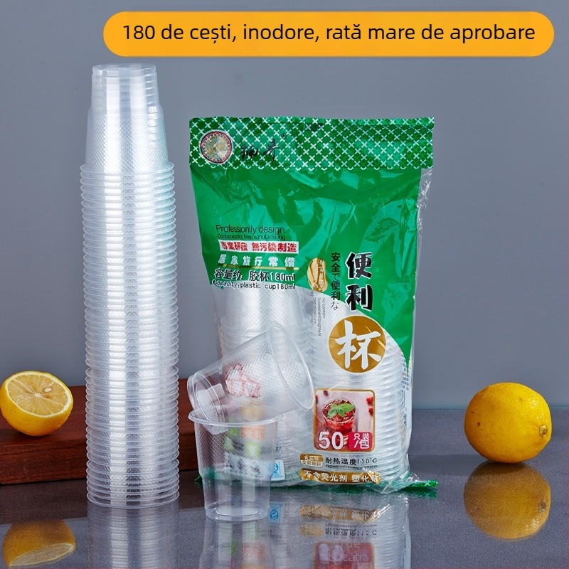 Pahar de unică folosință din plastic, fără miros, compatibil cu cuptorul cu microunde, capacitate 101–200 ml, material PP