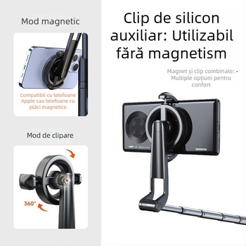 Baston magnetic pentru selfie cu Bluetooth, telecomandă inclusă, stabilizator anti-tremur, suport universal pentru telefon pentru streaming live