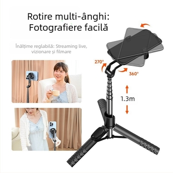 Baston magnetic pentru selfie cu Bluetooth, telecomandă inclusă, stabilizator anti-tremur, suport universal pentru telefon pentru streaming live