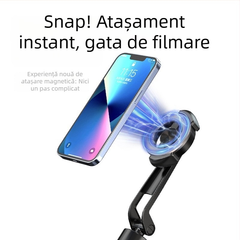 Baston magnetic pentru selfie cu Bluetooth, telecomandă inclusă, stabilizator anti-tremur, suport universal pentru telefon pentru streaming live