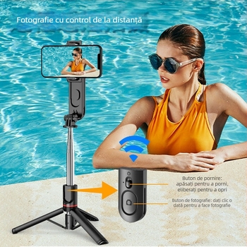Selfie stick L15 cu lumină de înfrumusețare detașabilă, structură din oțel inoxidabilă și telecomandă Bluetooth pentru telefoane – trepied multifuncțional