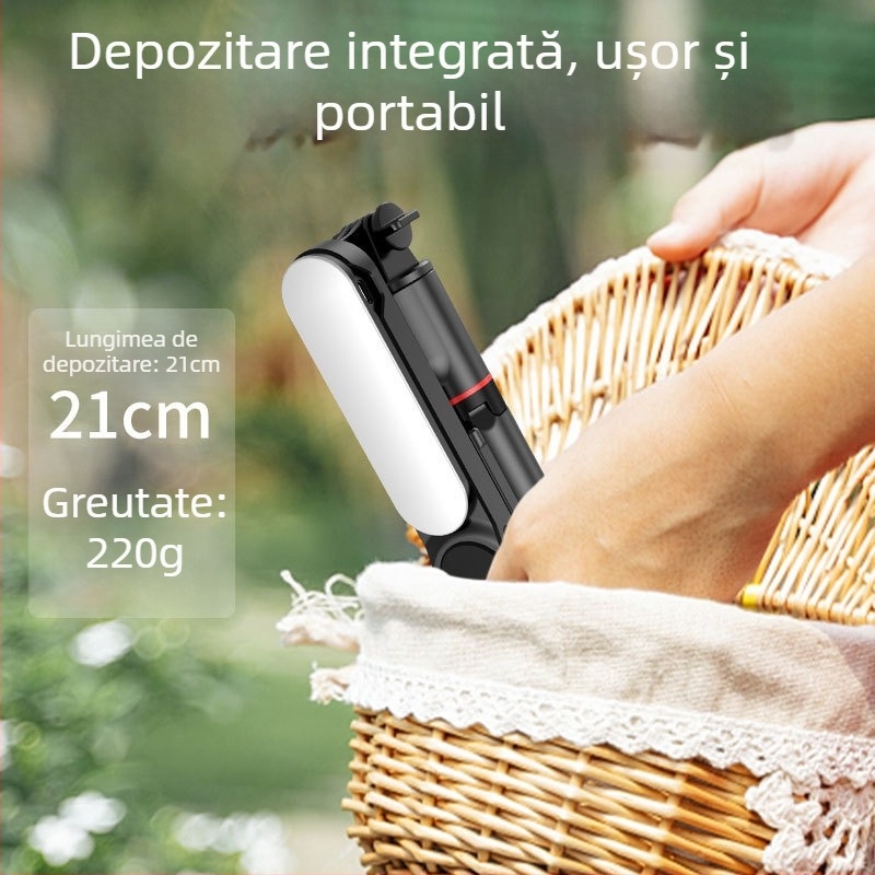 Selfie stick L15 cu lumină de înfrumusețare detașabilă, structură din oțel inoxidabilă și telecomandă Bluetooth pentru telefoane – trepied multifuncțional