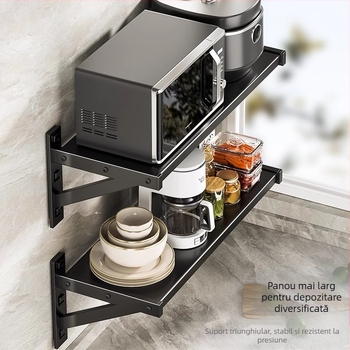 Raft de depozitare montat pe perete pentru bucătărie – metal, stil modern minimalist, marcă Yijusi, potrivit pentru microunde, cuptor și gătitor de orez