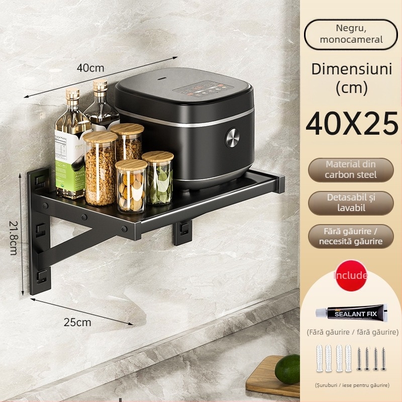 Raft de depozitare montat pe perete pentru bucătărie – metal, stil modern minimalist, marcă Yijusi, potrivit pentru microunde, cuptor și gătitor de orez