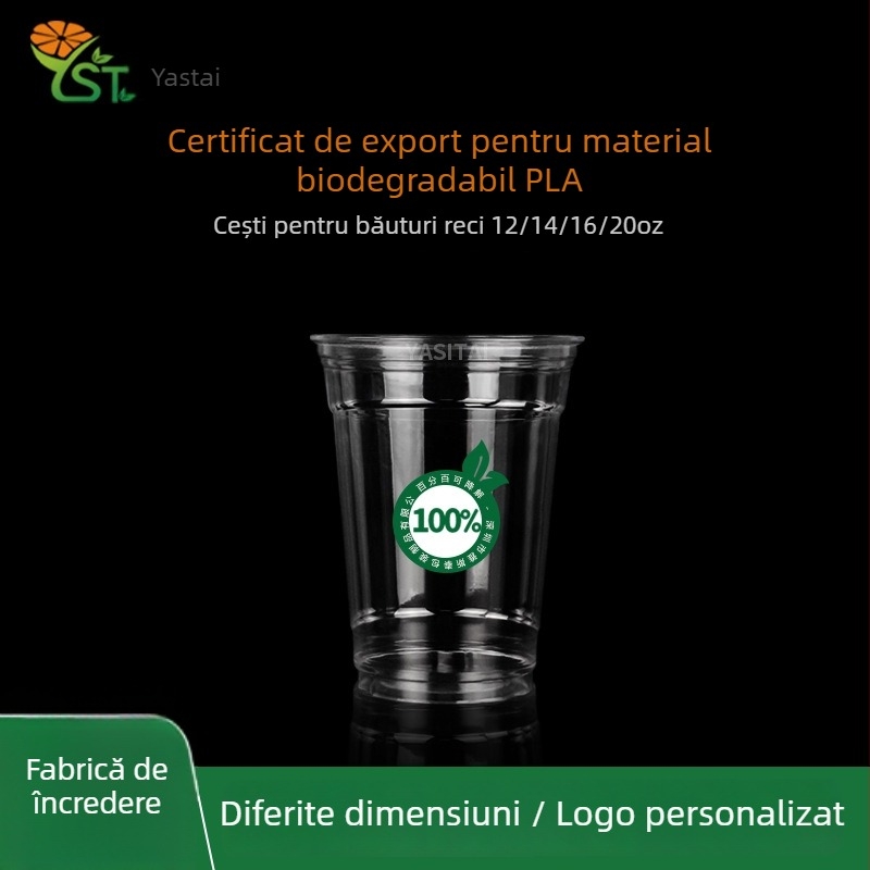 Ceașcă de unică folosință din PET pentru ceai cu lapte și cafea, formă rotundă, 301–400 ml, personalizabilă cu logo, biodegradabilă