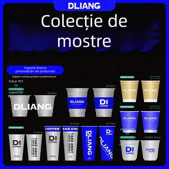 Pahare de băuturi de unică folosință — material PP, formă circulară, design personalizabil, logo tipărit, cutie 500 buc.
