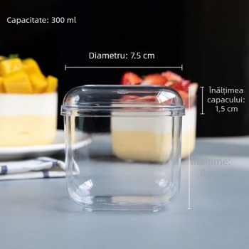 Cupe de desert pătrate, de unică folosință, cu capac, din plastic PS, turnare prin injecție, personalizabile, pentru ambalare generală