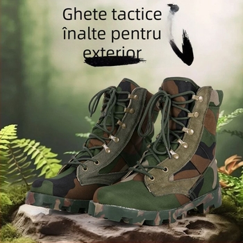 Pantofi de drumeție cu gheată înaltă: suprafața din pânză, respirabili, talpă mediană din cauciuc, șireturi în față