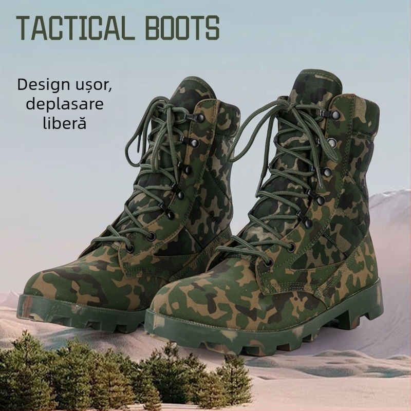 Pantofi de drumeție cu gheată înaltă: suprafața din pânză, respirabili, talpă mediană din cauciuc, șireturi în față