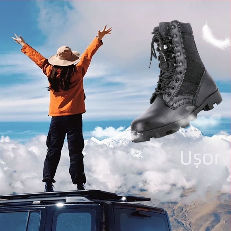 Pantofi de drumeție cu gheată înaltă: suprafața din pânză, respirabili, talpă mediană din cauciuc, șireturi în față