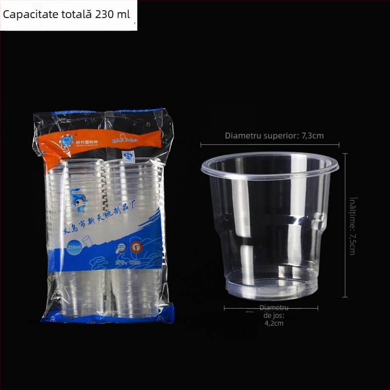 Pahar plastic PP, de unică folosință, 230 ml, dreptunghiular, pentru băuturi reci și ceai cu lapte.