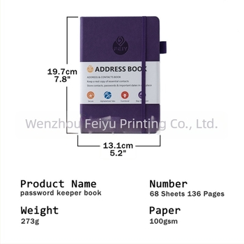Feiyu caiet cu secțiuni pentru adrese și numere de telefon, copertă din piele sintetică, hârtie offset 100 g/m², 100–200 de pagini