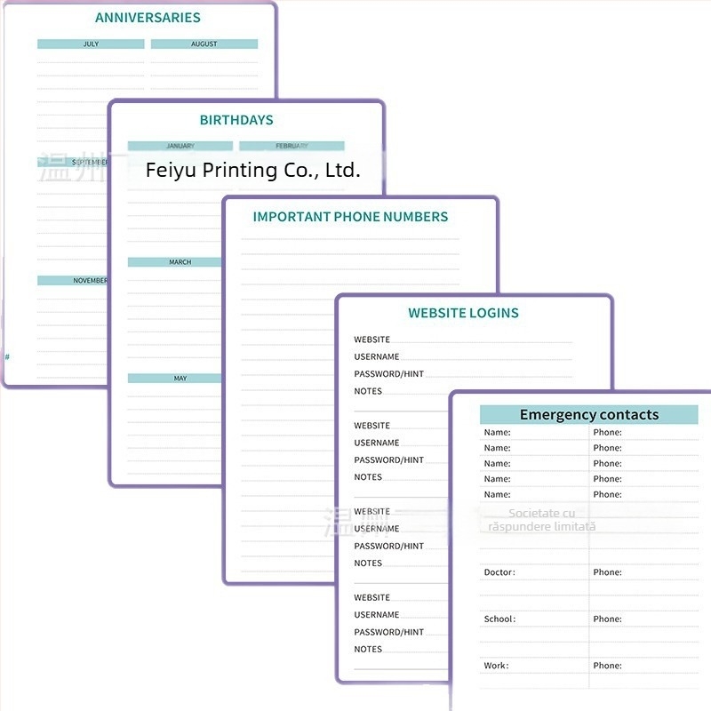 Feiyu caiet cu secțiuni pentru adrese și numere de telefon, copertă din piele sintetică, hârtie offset 100 g/m², 100–200 de pagini