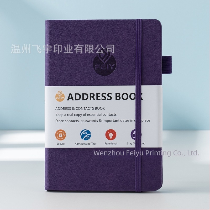 Feiyu caiet cu secțiuni pentru adrese și numere de telefon, copertă din piele sintetică, hârtie offset 100 g/m², 100–200 de pagini
