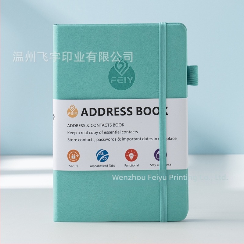 Feiyu caiet cu secțiuni pentru adrese și numere de telefon, copertă din piele sintetică, hârtie offset 100 g/m², 100–200 de pagini