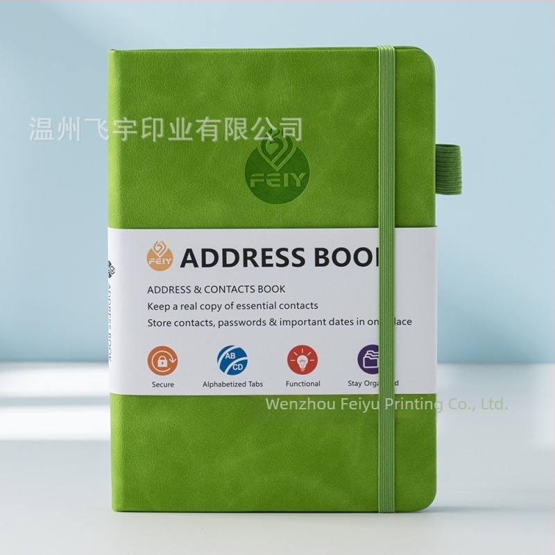 Feiyu caiet cu secțiuni pentru adrese și numere de telefon, copertă din piele sintetică, hârtie offset 100 g/m², 100–200 de pagini