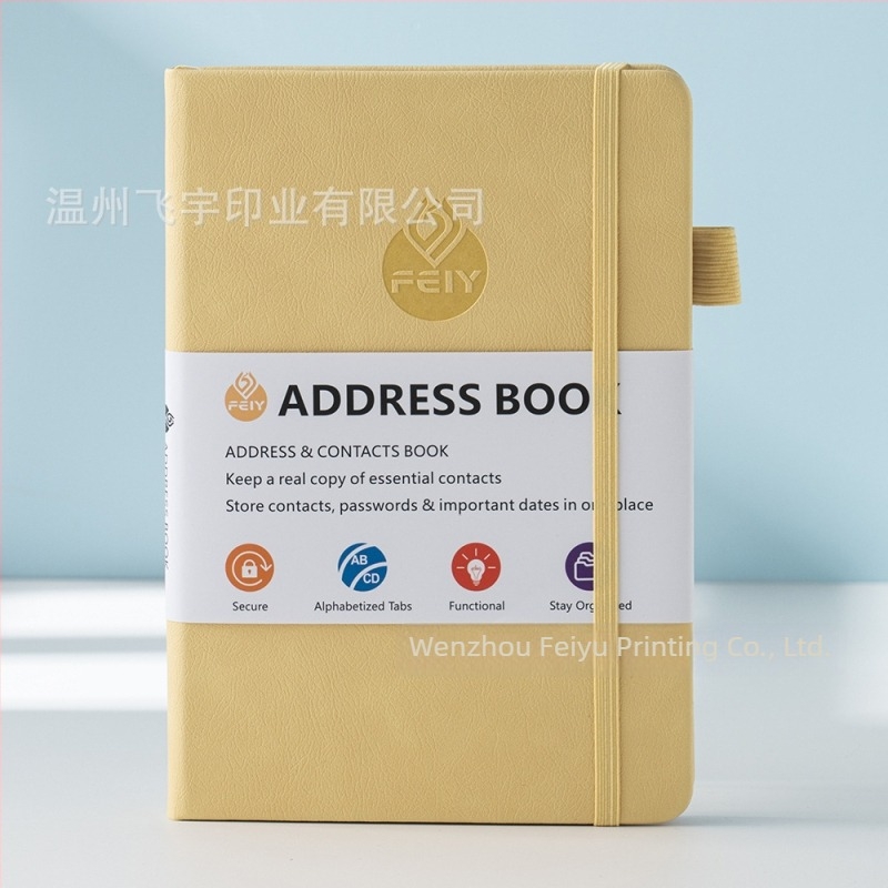 Feiyu caiet cu secțiuni pentru adrese și numere de telefon, copertă din piele sintetică, hârtie offset 100 g/m², 100–200 de pagini