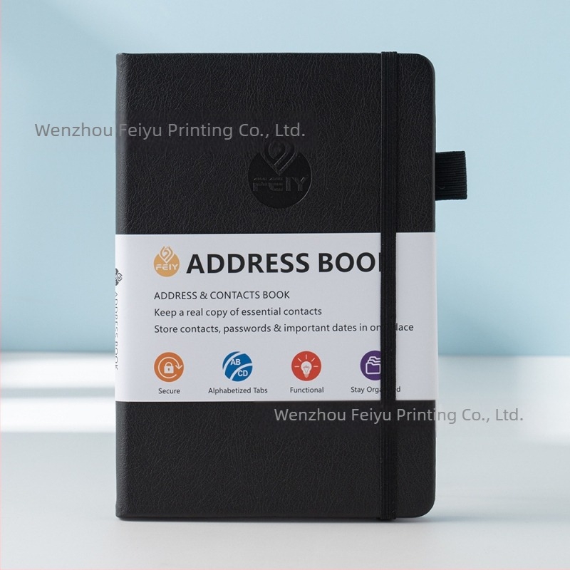 Feiyu caiet cu secțiuni pentru adrese și numere de telefon, copertă din piele sintetică, hârtie offset 100 g/m², 100–200 de pagini