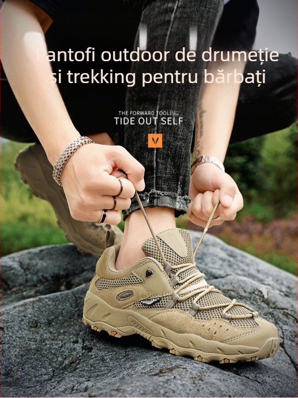 Pantofi de drumeție, partea superioară din piele și plasă, talpă intermediară Phylon, talpă din cauciuc rezistentă la uzură, gleznă joasă, respirabili pentru toate anotimpurile