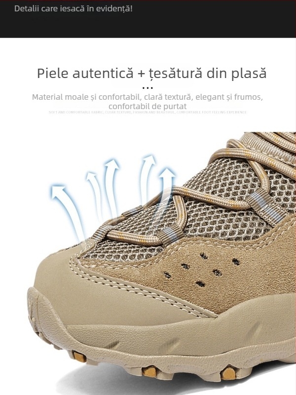 Pantofi de drumeție, partea superioară din piele și plasă, talpă intermediară Phylon, talpă din cauciuc rezistentă la uzură, gleznă joasă, respirabili pentru toate anotimpurile