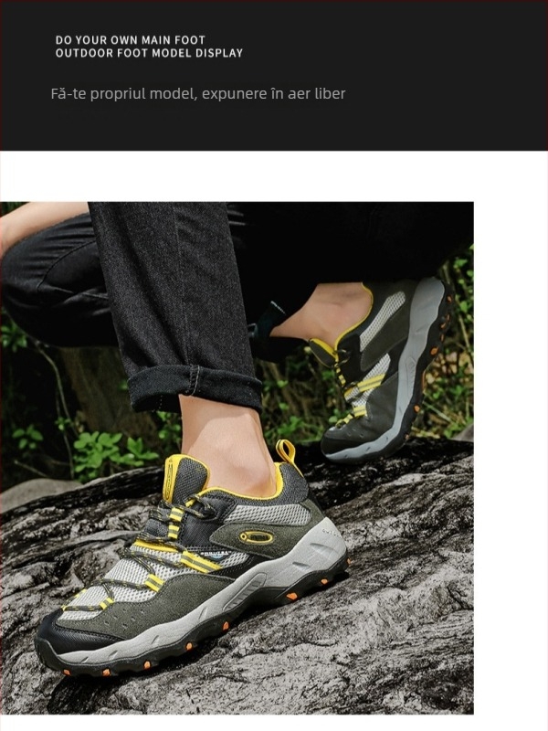 Pantofi de drumeție, partea superioară din piele și plasă, talpă intermediară Phylon, talpă din cauciuc rezistentă la uzură, gleznă joasă, respirabili pentru toate anotimpurile