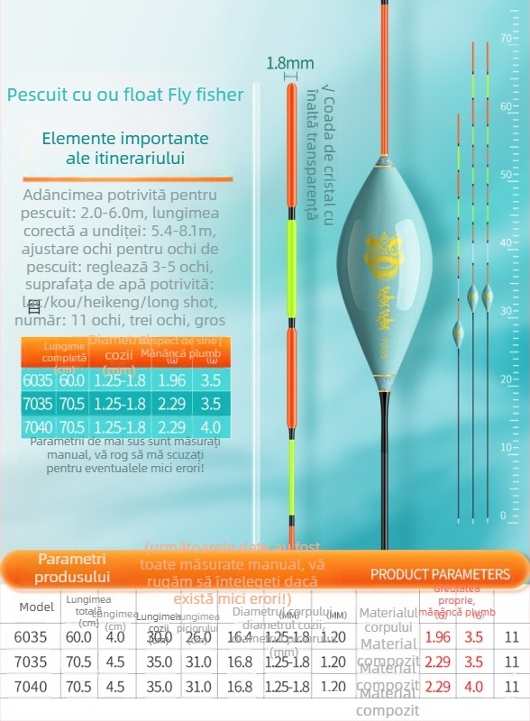 Fisher Plută de pescuit, înaltă sensibilitate, coadă de cristal, formă ou porumbel, pentru mușcături ușoare și pești mari