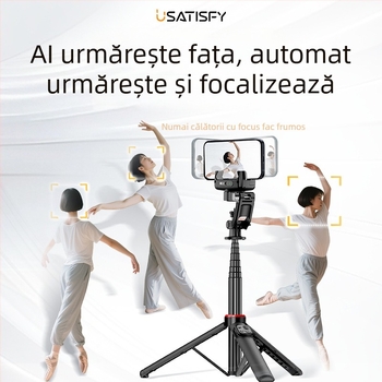 Usatisfy Stabilizator cameră cu urmărire facială AI 360° Bluetooth — Selfie stick portabil Pro, din plastic, telecomandă inclusă