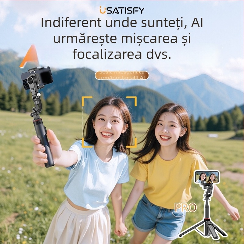 Usatisfy Stabilizator cameră cu urmărire facială AI 360° Bluetooth — Selfie stick portabil Pro, din plastic, telecomandă inclusă