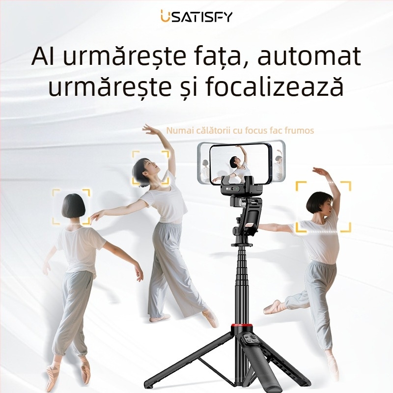 Usatisfy Stabilizator cameră cu urmărire facială AI 360° Bluetooth — Selfie stick portabil Pro, din plastic, telecomandă inclusă