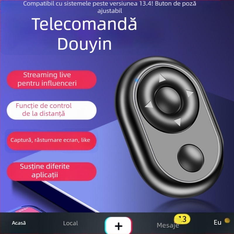 Telecomandă Bluetooth pentru telefon – Selfie, vizionare video, derulare pagini, control Like, declanșator; Bluetooth 4.0, ABS, 10 g