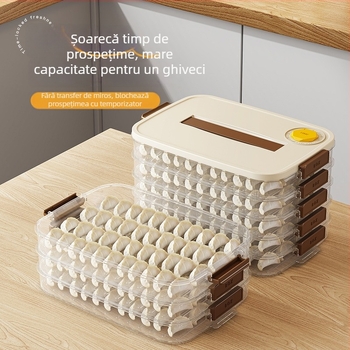 Cutie de depozitare pentru dumplings - plastic, design simplu și modern, pentru congelator/frigider, porționare