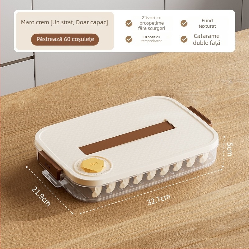 Cutie de depozitare pentru dumplings - plastic, design simplu și modern, pentru congelator/frigider, porționare