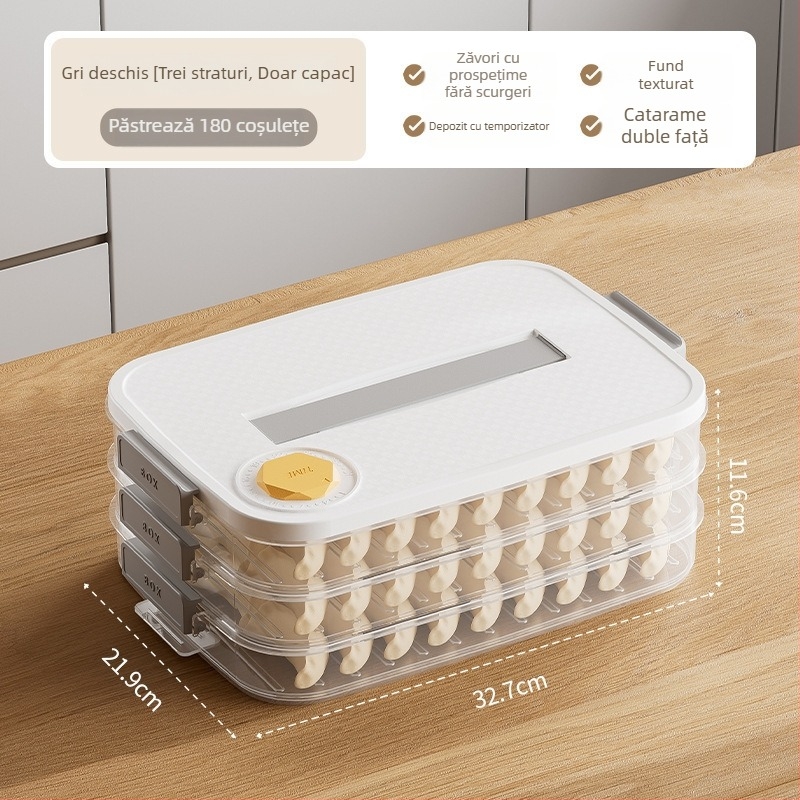 Cutie de depozitare pentru dumplings - plastic, design simplu și modern, pentru congelator/frigider, porționare