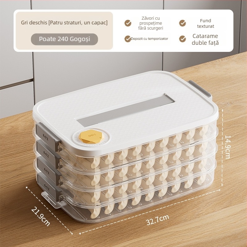 Cutie de depozitare pentru dumplings - plastic, design simplu și modern, pentru congelator/frigider, porționare
