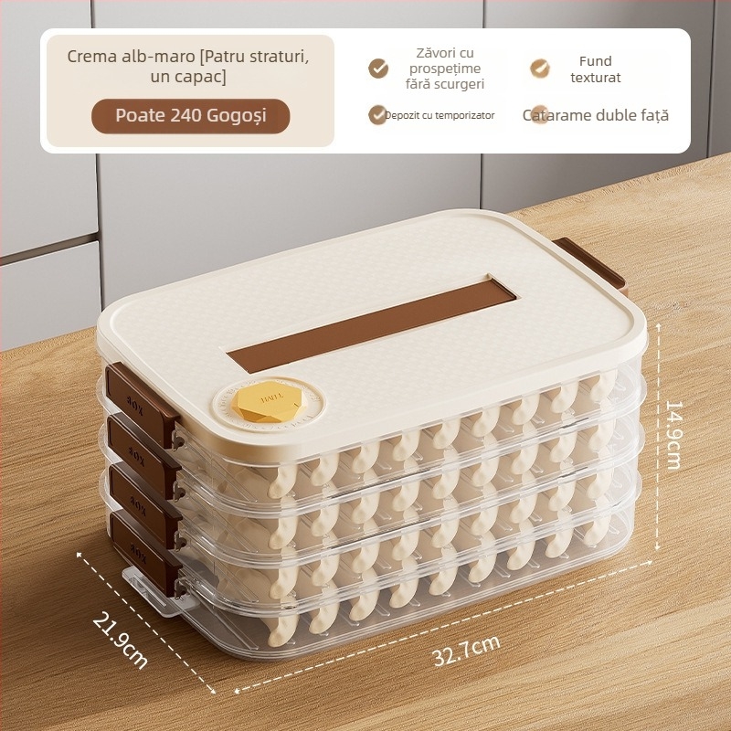 Cutie de depozitare pentru dumplings - plastic, design simplu și modern, pentru congelator/frigider, porționare