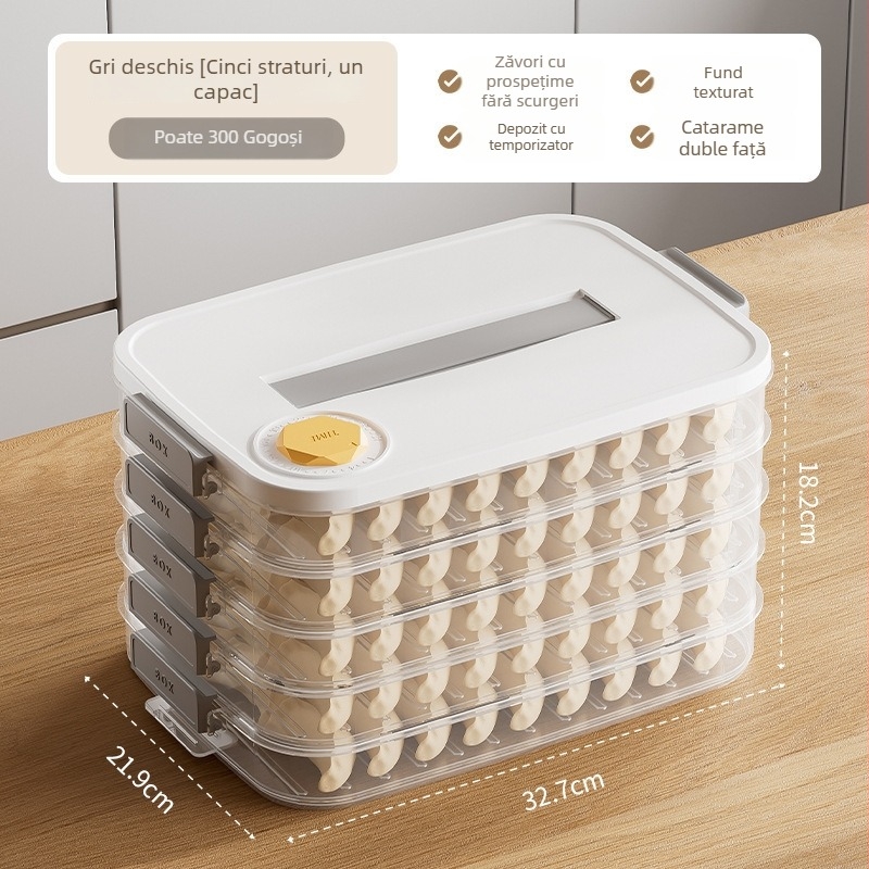 Cutie de depozitare pentru dumplings - plastic, design simplu și modern, pentru congelator/frigider, porționare