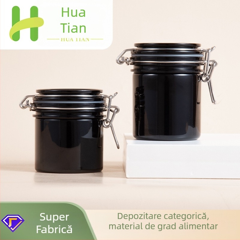 Borcan rot din PET sigilat pentru sare de baie cu capac; procesare personalizabilă; imprimare logo