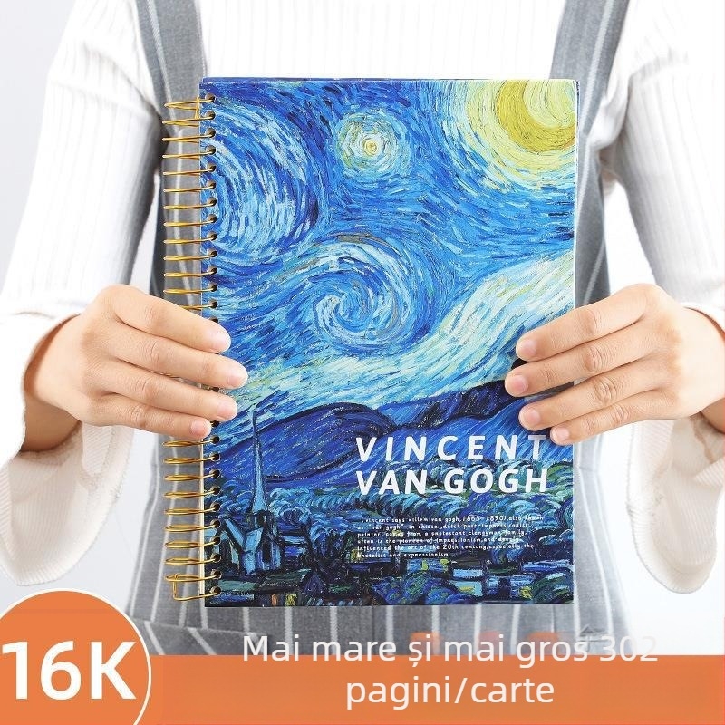 Caiet spiral cu husă rigidă pentru studenți, pictură în ulei, seria B5150, 16K, 302 pagini, hârtie 80 g, personalizabil